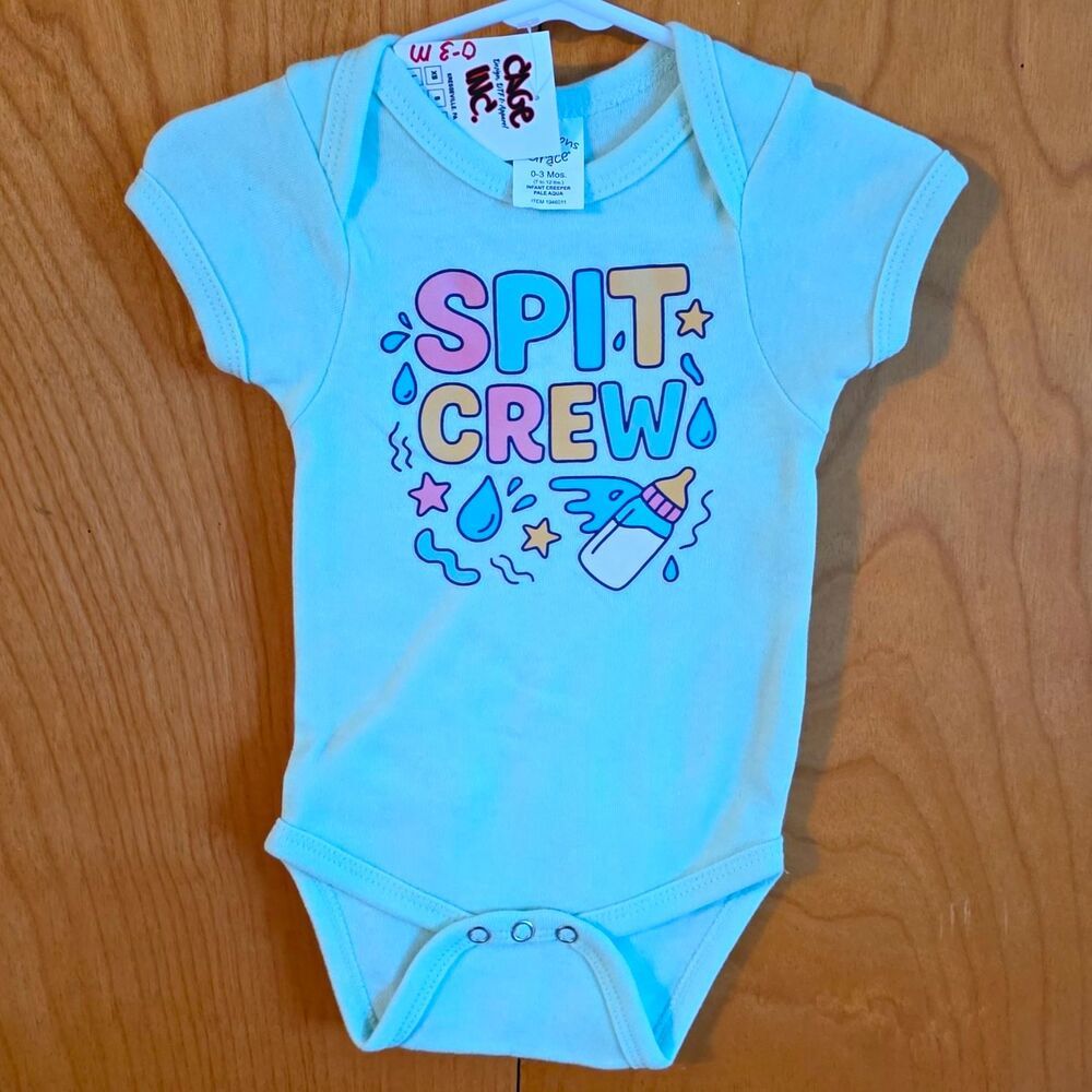 Creations of Grace 0-3 Months Blue Spit Crew Graphic Cotton body suit